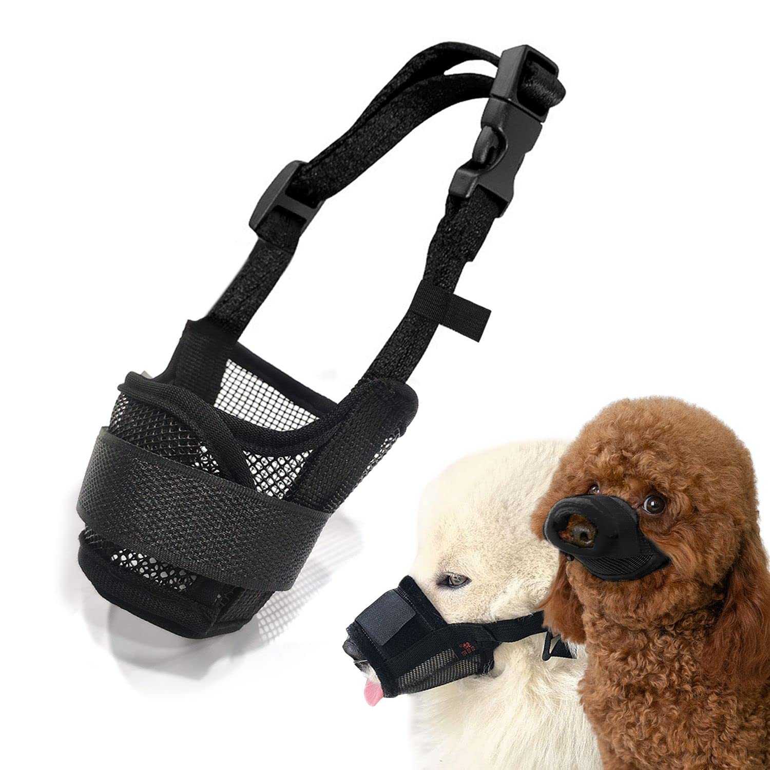 Dog Muzzle with Adjustable Muzzle Self Adhesive Breathable Mesh Muzzle Prevent Biting Barking Chew (L, XL)