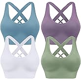BLUELILY Sports Bras for Women High Impact Cross Back Strappy Bras Cropped Padded Seamless Workout Yoga Bras Set