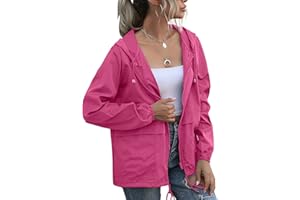 PESION Women's Waterproof Raincoat Lightweight Rain Jacket Hooded Windbreaker with Pocket for Outdoor