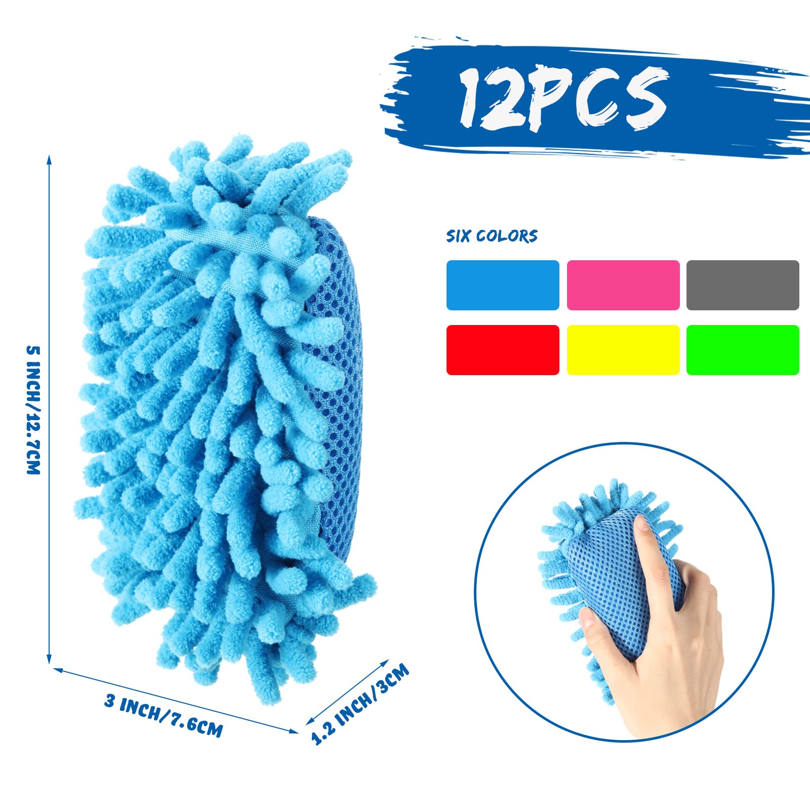 Epakh 12 Pieces Dry Erase Erasers Magnetic Board Eraser Washable Microfiber Shag Whiteboard Eraser for Chalk, Markers, Home, Classroom and Office(Grey, Neon Green, Neon Yellow, Red, Pink, Blue)