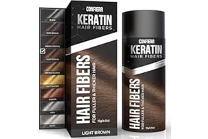 CONFIERR Keratin Hair Fibers for Men & Women - Fill In Fine or Thinning Hair, Instantly Thicker, Fuller Looking Hair (Light Brown 15g)