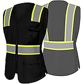 Besentinels Black Safety Vest for Women 9 Pockets High Visibility Reflective for Women, Full Zip Class 2 Mesh Work Vest for Warehouse, Construction, Utility Workers, Black Medium