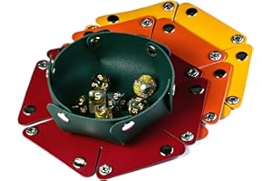 KSNDie 4 Pieces Small Dice Case & Dice Storage Box PU Leather Folding Round Dice Holder for Store Polyhedral Dice Set, Integrated Felt Dice Tray for Board Games