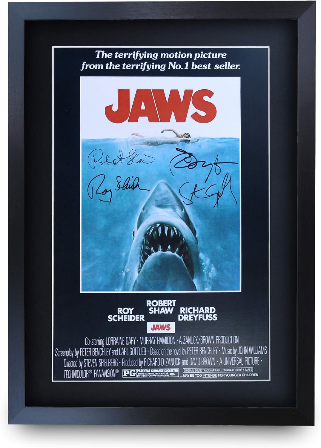HWC Trading A3 FR JAWS Movie Poster Cast Signed Gift FRAMED A3 Printed