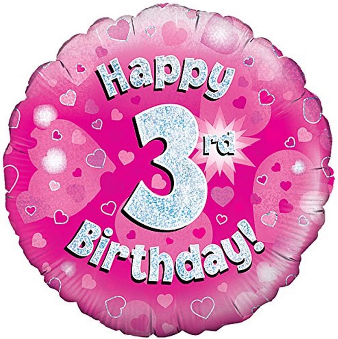 Oaktree 18" Happy 3rd Birthday Pink Holographic