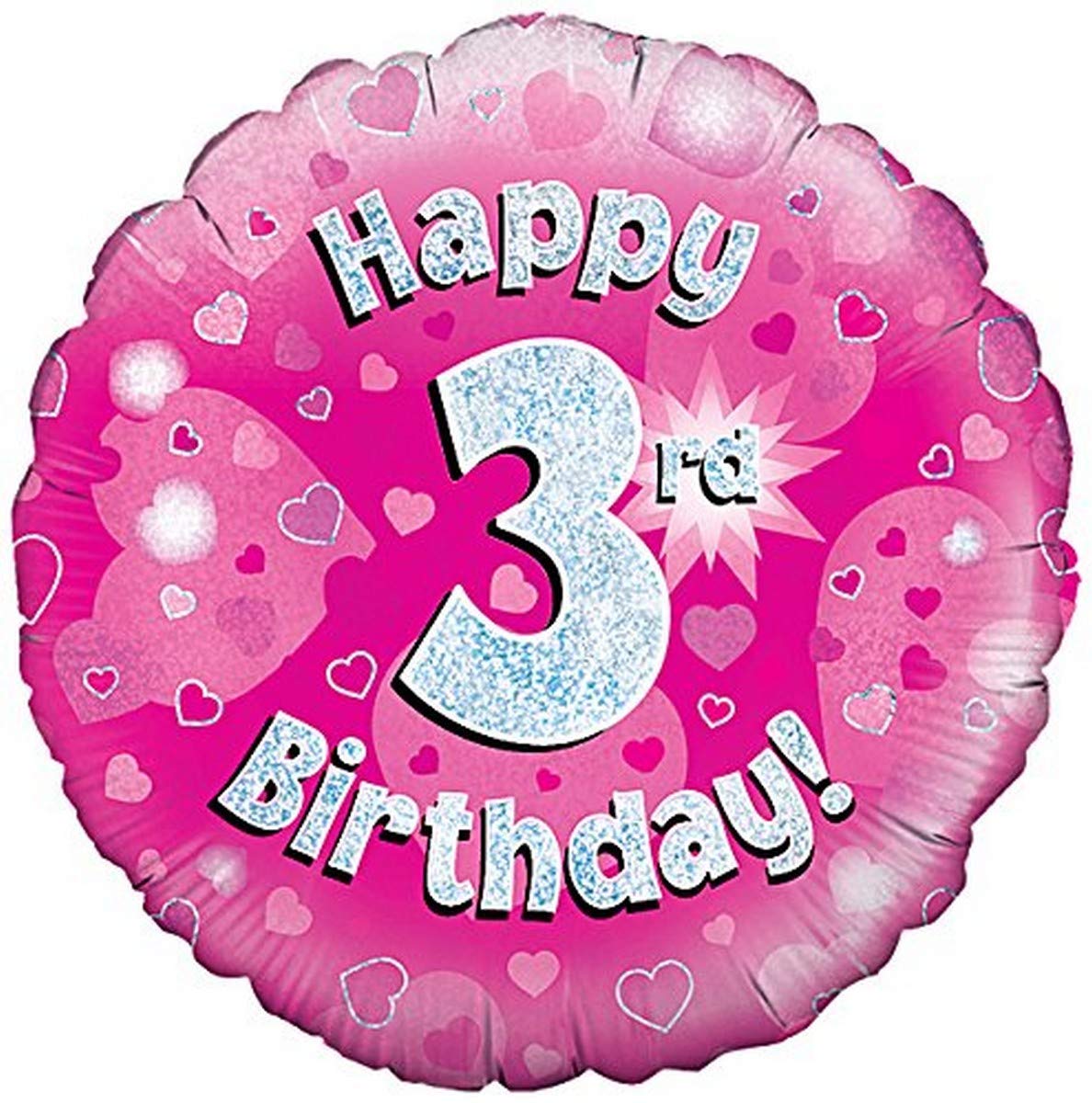Oaktree 18" Happy 3rd Birthday Pink Holographic