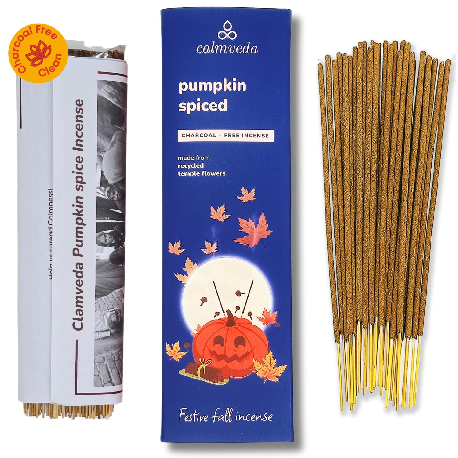 Photo 1 of Calmveda Winter Pumpkin Spice Incense Sticks - (80 Insenses) Charcoal Free,Made from Upcycled Flowers | Fall with Fruity-Spicy Aroma,Create Spooky Pagan Decor These Halloween