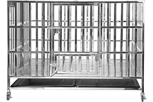 Confote 48" Heavy Duty Stainless Steel Dog Cage Kennel Crate and Playpen for Training Large Dog Indoor Outdoor with Double Doors & Locks Design Included Lockable Wheels Removable Tray No Screw