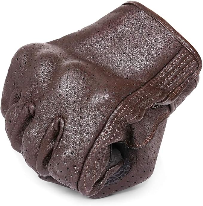 Full Finger Brown Leather Motorcycle Gloves Men’s