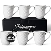 MIAMIO - Coffee Mugs set of 6 / Coffee Cups - 6 x 14 Oz Ceramic Mugs - Large Coffee Mugs - Microwave & Dishwasher safe - Palmanova Collection (White)