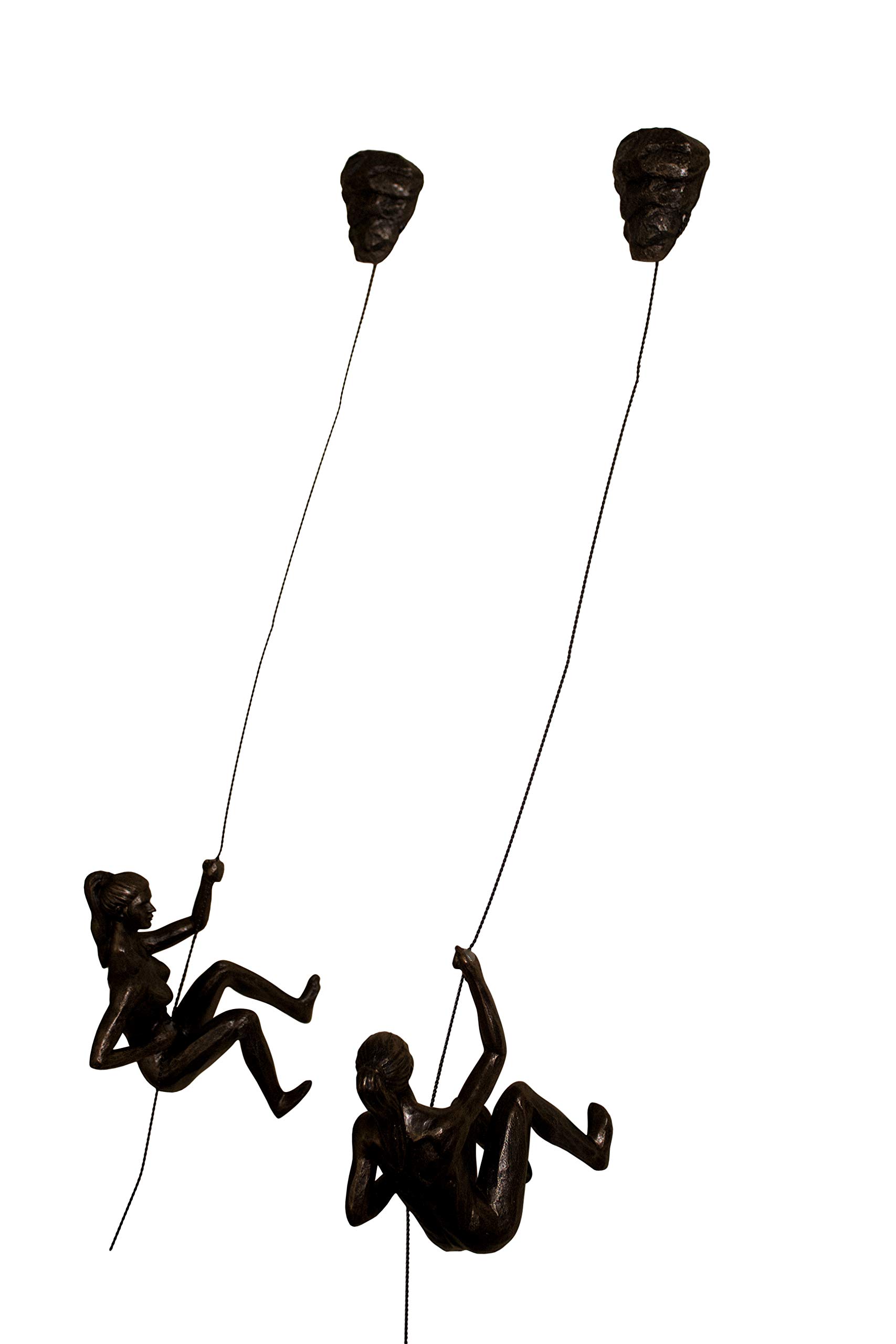 Haute Collage 2x Bronze Female Climbers with Rock Nail-Caps Climbing Ladies Duo Wall Hanging Climbing Women Sculptures Rock Climber Girls Ornament Outdoor & Indoor Decor Statue Abseiling
