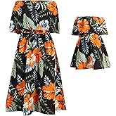 AWIBMK Mommy and Me Dresses Boho Tie Dye Floral Dress Summer Casual Beach Hawaiian Vacation Mom Daughter Matching Outfits