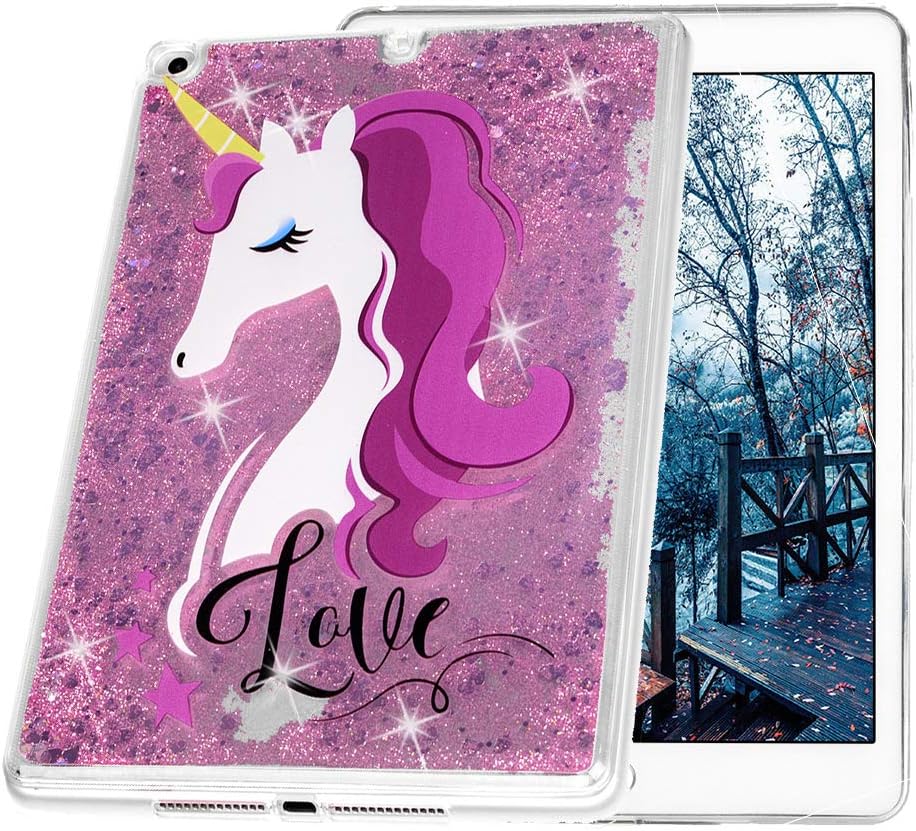 New iPad 9.7 2018 2017 Case, iPad Air 2 Case, iPad Air Case - Glitter Liquid Moving Case Cute Slim Clear Shockproof Protective Cover for Apple iPad 9.7 6th 5th Gen/iPad Air 1 2 Purple Unicorn