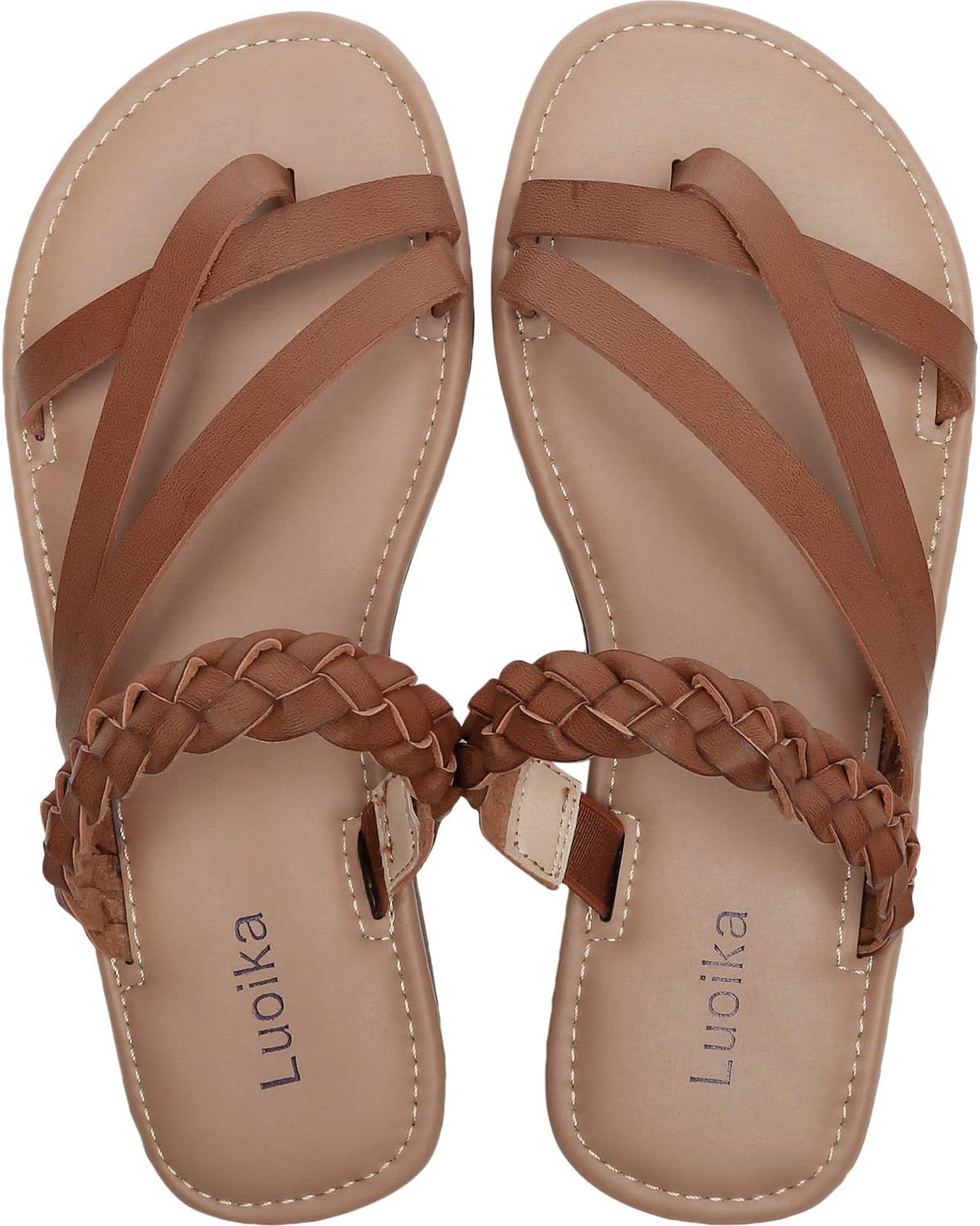 Luoika Women's Wide Width Slide Sandals - Slip On Flat Braided Strap Open Toe Summer Shoes.