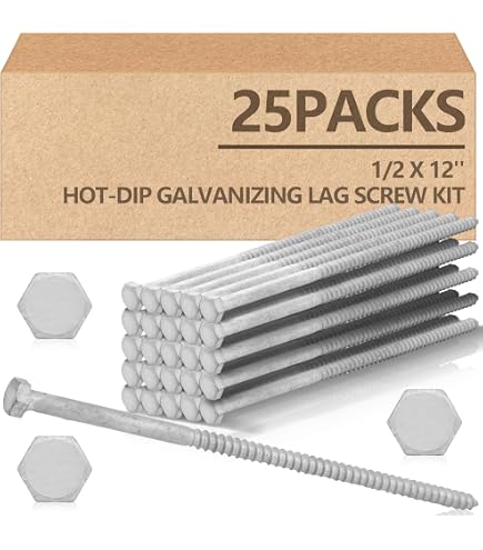 50 Pack 1/2" X 7" Hex Head Lag Bolts – Hot Galvanized Wood Screws, WARREN FASTENINGS