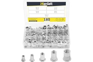 Mardatt 180Pcs SAE 304 Stainless Steel Rivnut Rivet Nut Assortment Kit Flat Head Threaded UNC Rivetnut Kit Insert Nutsert (#8
