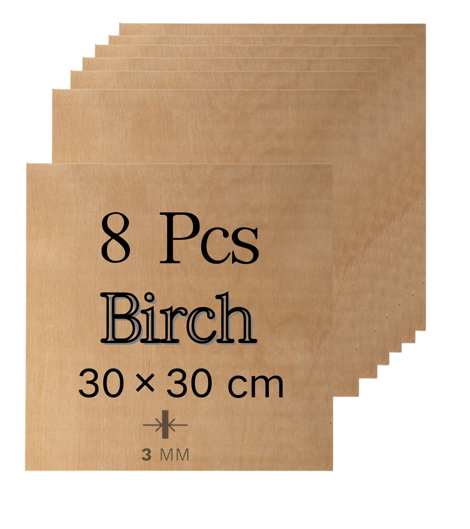 ROBOTIME 3mm Plywood Sheets Birch Veneer Cut to Size 30×30 CM 8 Pack Wood Burning Model Making Laser Ply Material, Thin Wood Sheets for Craft Projects — image 1