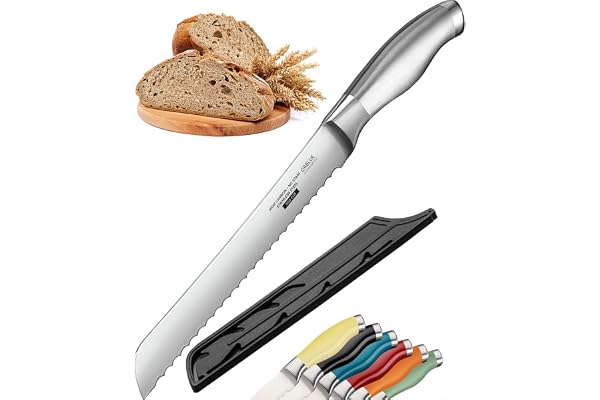 Orblue Serrated Bread Knife with Upgraded Stainless Steel Razor Sharp Wavy Edge Width - Bread Cutter Ideal for Slicing Homema