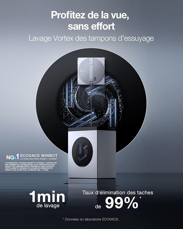WINBOT W3 OMNI Robot Nettoyeur de Vitres avec Station, Lavage Automatique des Tampons, Nettoyage Intelligent Jusqu’aux Bords, Pulvérisation à 3 Jets, Contrôle via Application