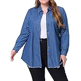 Agnes Orinda Plus Size Shirts for Women Chambray Top Button Down Denim Shirts Tops 2025