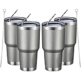 MEWAY 30oz Insulated Tumbler With Lids and Straws,Stainless Steel Double Vacuum Coffee Tumbler Cup, Brush, Durable Powder Coated Coffee Cup for Cold & Hot Drinks, Office, Travel(Cold Grey,4 PACK)