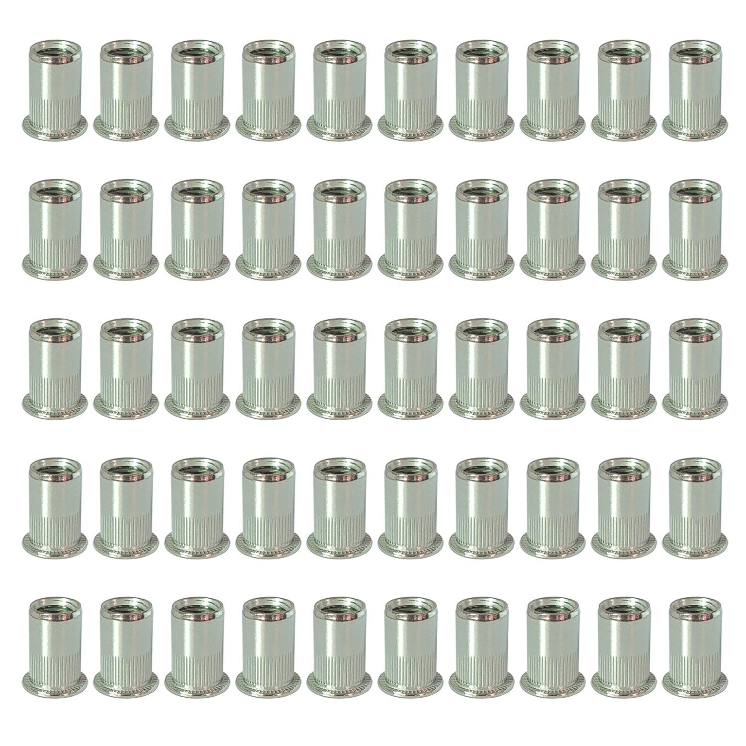 50 pcs Flat Head Stainless Steel (304) Pulling Rivet Nuts M4 M5 M6 M8 M10 Vertical Stripes Riv nuts Insert Nuts with Data Sheet