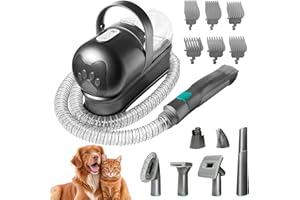 IEVENW Pet Grooming Vacuum Kit for Dogs Cats, Uproot Cleaner Pro Pet Hair Remover Suction 99% Pet Hair, 7 in 1 Grooming Tools with Professional Clippers for All Furry Pets (Silver Gray)