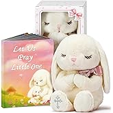 MyMateZoe Baptism Gifts for Girl, Great Christening, Dedication and Baptism Gift Set for Girl and Newborn Baby, Includes 7" Praying Bunny Plush Toy and Let Us Pray Baby Book in Keepsake Gift Box