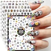 Halloween Nail Stickers for Nail Art Spooky Skull Nail Decals Horror Skeleton Zombie Design Sticker 6Pcs Self Adhesive Gothic Nail Decoration for Women Manicure Accessories