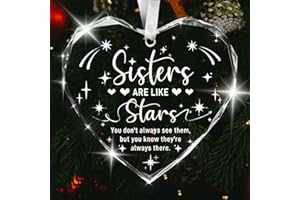 Heart Crystal Glass Ornament for Sisters Girls Birthday Gifts for Women Friends Gift Sisters are Like Stars Christmas Tree Ha