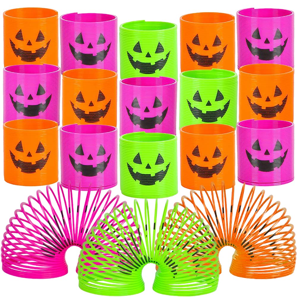 ArtCreativity Jack-O-Lantern Coil Springs, Set of 48, Plastic Pumpkin Mni Slinky Toys in Assorted Colors, Non-Candy Halloween Treats, Spooky Gifts Fun Party Favors, Goodie Bag Fillers for Kids