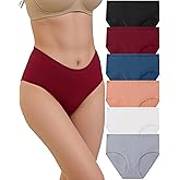 Galaxy Taper 6 Pack Womens Underwear Ribbed High Waisted Cotton Briefs Full Coverage Cheeky Soft Ladies Panties Breathable