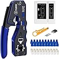 RJ45 Crimp Tool Kit, Pass Through Ethernet Crimper, Professional Ethernet Crimping Tool Kit, RJ45 Crimp Tool and Tester(9V Battery Not Included) All-In-One Kit for Cat5e Cat6 Cat6a 8P8C