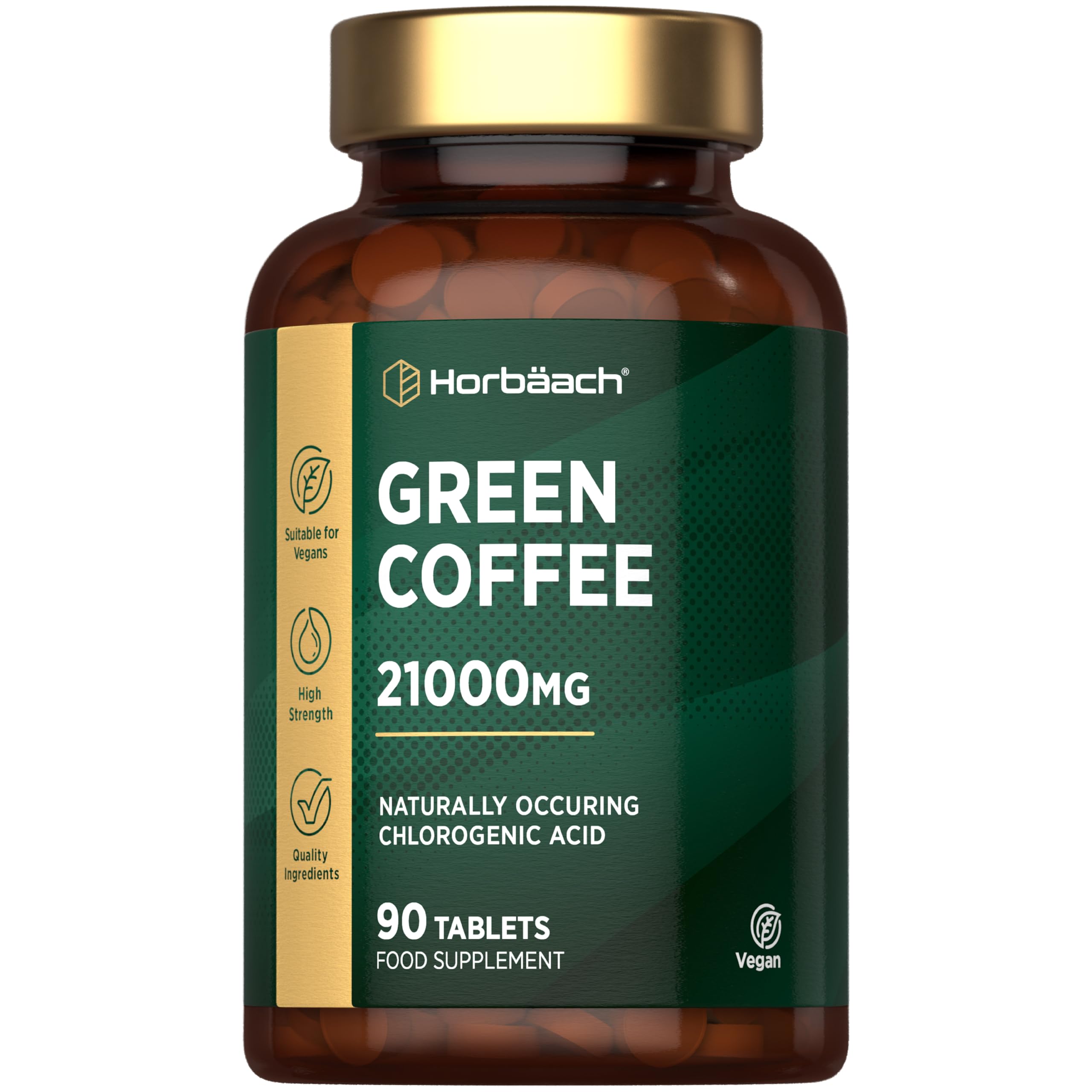 Green Coffee Bean Extract 21,000mg | 90 Vegan Caffeine Tablets | Rich Source of Chlorogenic Acid | High Strength Supplement | by Horbaach