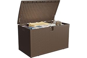 IDEALHOUSE 120 Gallon Outdoor Storage Box with Seat, Weatherproof Patio Storage Chest, UV-Resistant Plastic Deck Box with Hyd