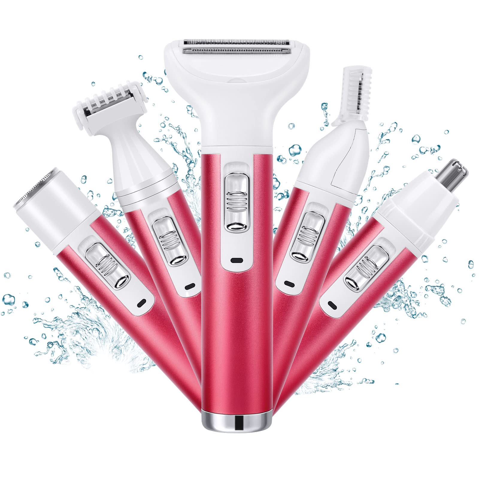 ACWOO Lady Shaver, 5 in 1 Portable Electric Shaver for Women, Rechargeable Wet & Dry Hair Removal for Face, Legs, Underarm, Nose, Eyebrow
