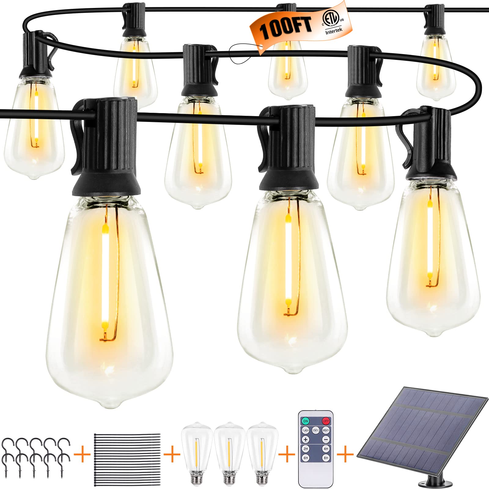 Solar string lights outdoor waterproof 100ft with