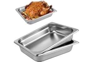 ORNKAT Hotel Pans Stainless Steel Steam Pan 2 Pack 1/2 Half Size 2.5" Trays Household Restaurant Food Catering Tray Anti-jamming Bread Salad Table Pans