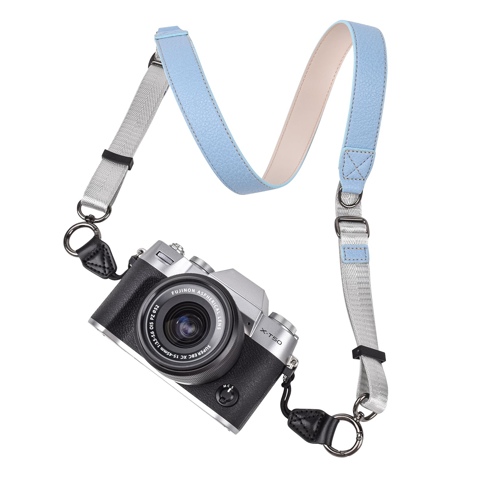 VOVMOEYA Camera Neck Strap,X-T50 body strap PU Shoulder Adjustable Strap for photographers for Fujifilm/for Nikon/for Canon/for Sony/for Minolta/for Panasonic/SLR/DSLR Cameras Litchi Stria-Baby Blue