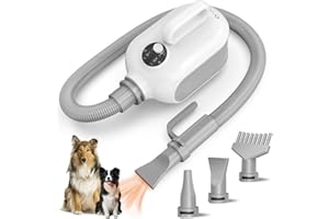 FuzzyPal High Velocity Dog Hair Dryer for Pet Grooming – 150 MPH Airflow, Adjustable Temperature, and 3 Nozzles for Efficient Drying of Dogs, Cats, and Furry Friends