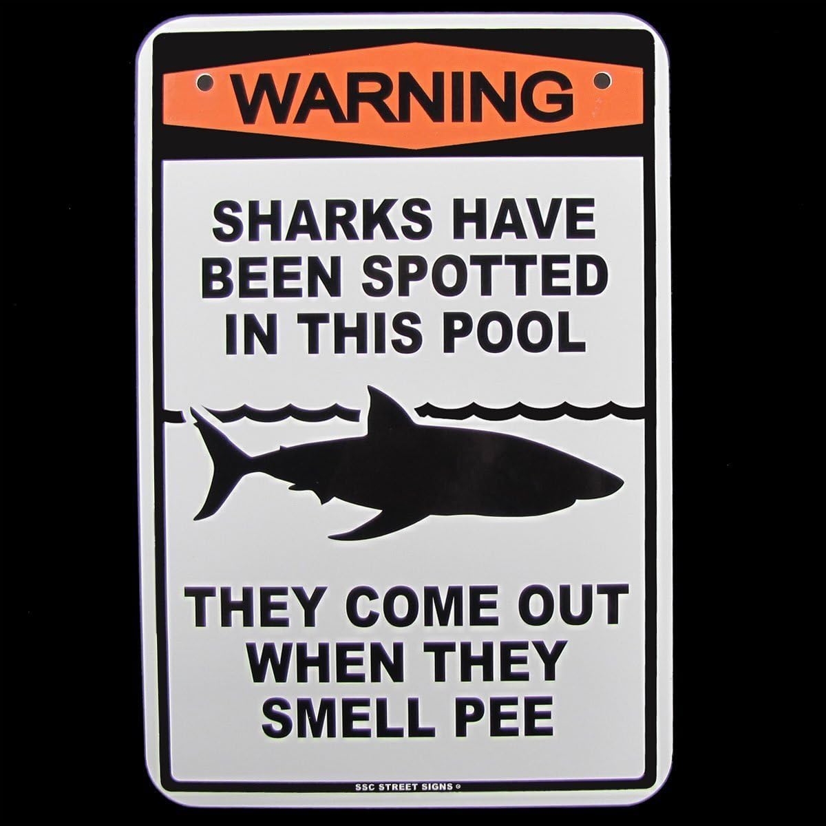 Warning Sharks Spotted No Pee in Swimming Pool Tin Sign