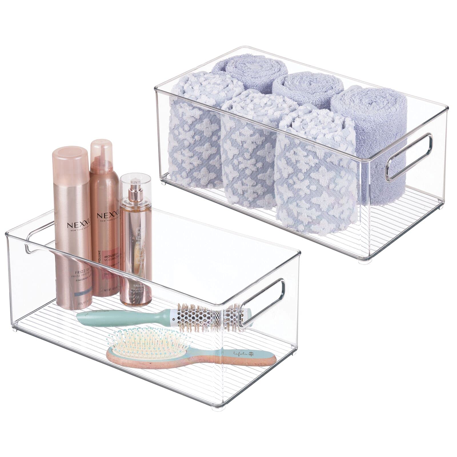 mDesign Drawer Box – Set of 2 – Use for Optimal Storage in The Household – Storage Box for Health and Beauty Products – Ideal Organiser Bin for The Bathroom – Clear