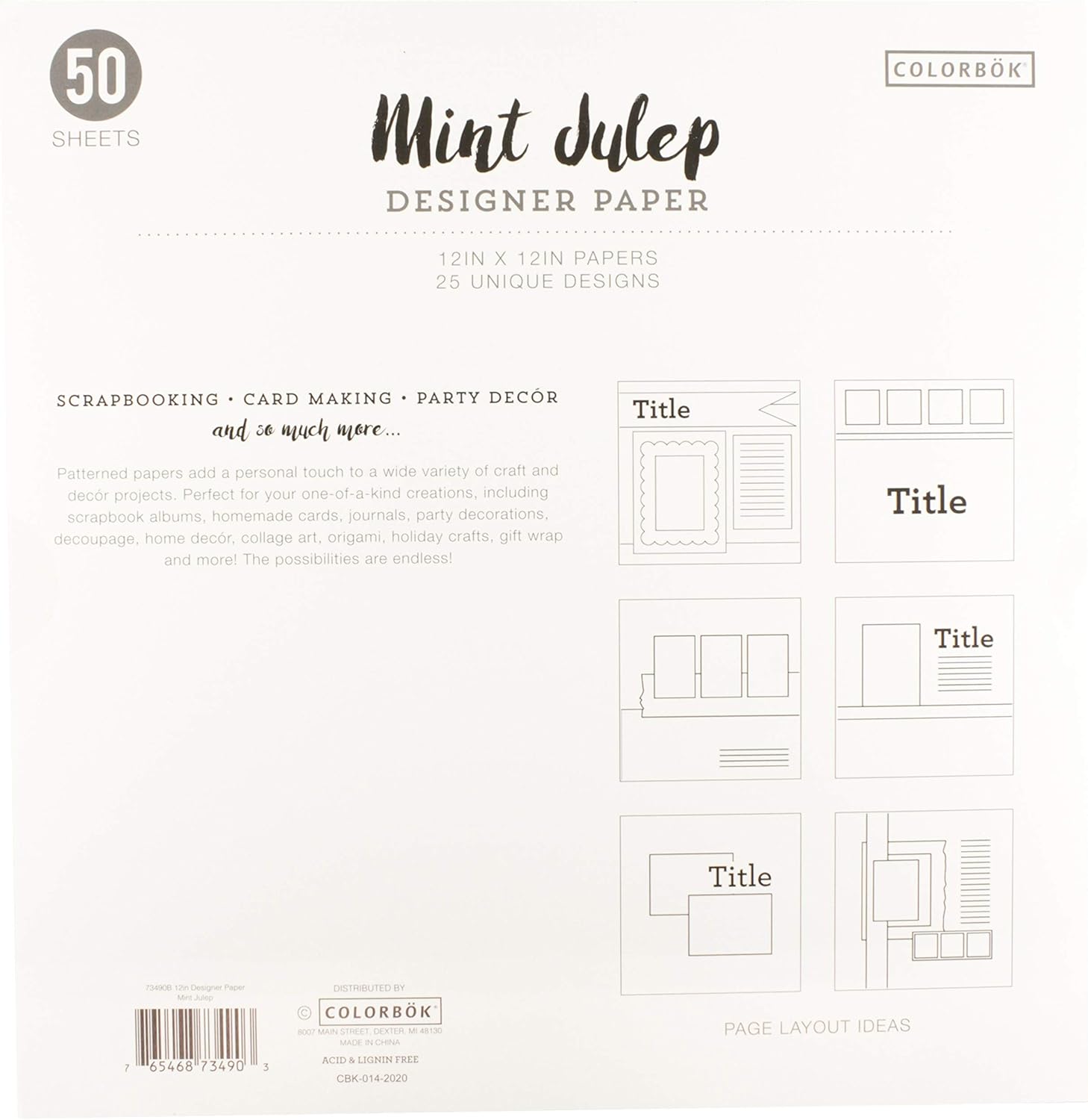 Colorbok 73490A Designer Paper Pad Mint Julip, 12" x 12"