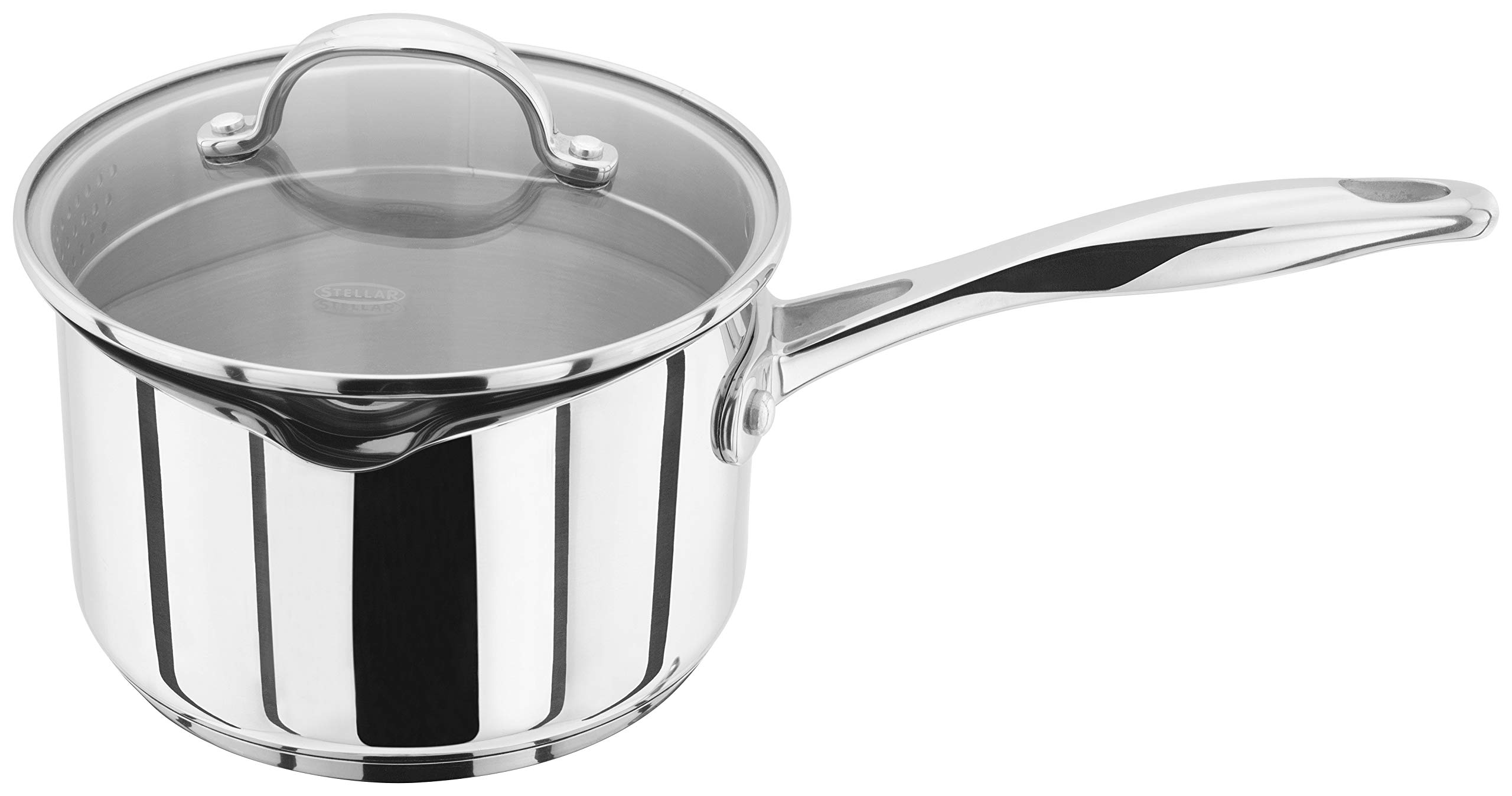 Stellar Profile 16cm Draining Saucepan – 1.6L Stainless Steel 18/10 Cooking Pan with Glass Lid, Induction Suitable, Dishwasher Safe — image 1