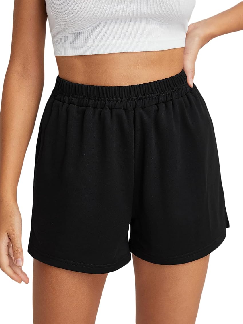 SheIn Women's Drawstring High Waist Colorblock Running Track Shorts with  Pockets Black XS at Amazon Women's Clothing store