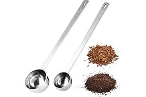 Doosu Metal Coffee Measuring Scoop, Food-Grade 18/8 Stainless Steel Coffee Beans Spoon with 6.9in Long Handle, Tablespoon Scooper for Ground Coffee, Espresso, Protein Powders, Tea, Sugar (1 & 2 Tbsp)