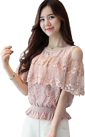 Aijuan エージョン レディース シャツ ベアトップ 半袖 レース ゆったり ショート トップス 夏服 Tシャツ 着痩せ シフォン オフショル ファッション Tシャツ カットソー 通販 Amazon