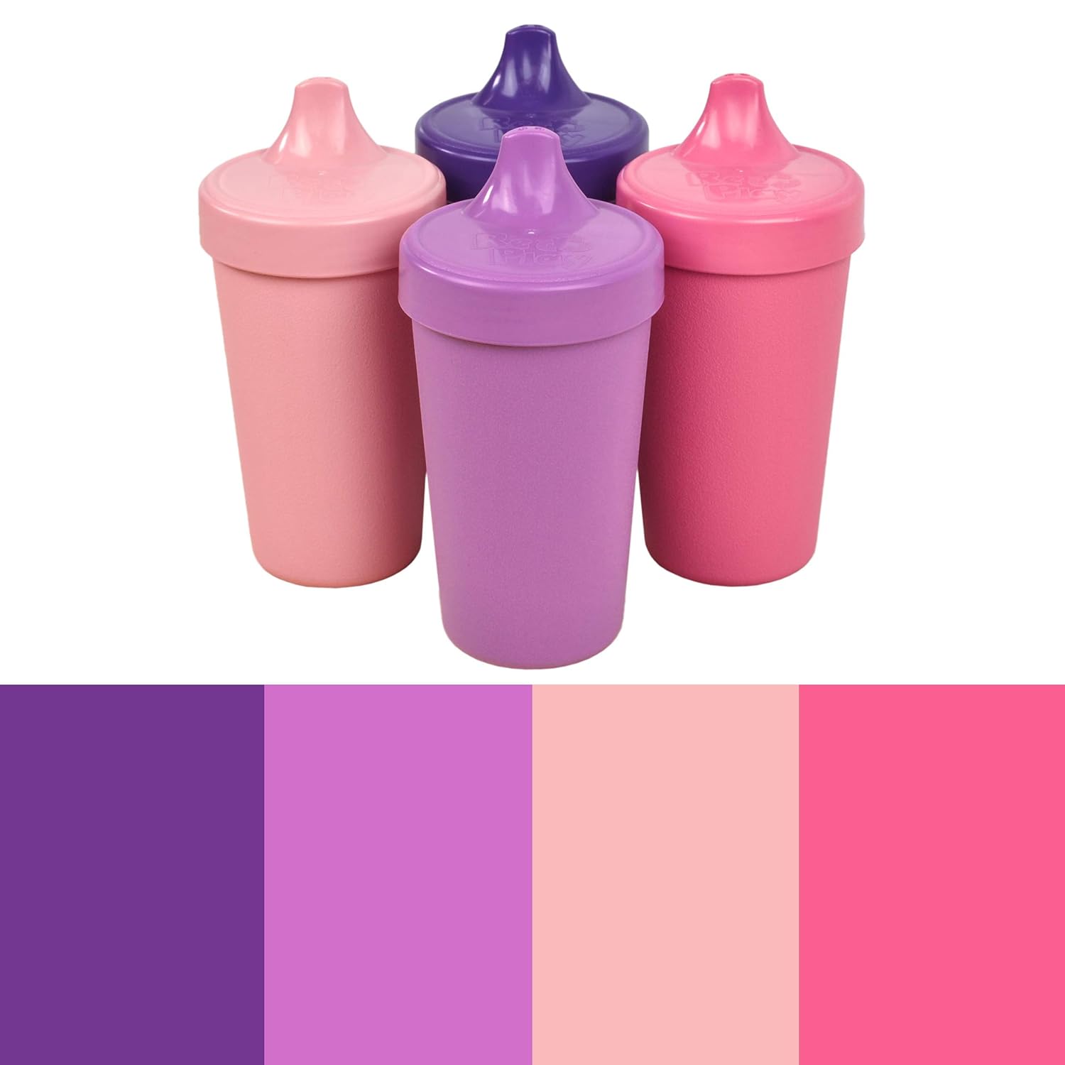 Re-Play Made in The USA 4pk No Spill Cups for Baby, Toddler, and Child Feeding in Bright Pink, Blush, Purple and Amethyst | Made from Eco Friendly Heavyweight Recycled Milk Jugs | (Princess+) : Baby