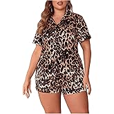 WDIRARA Women's Sleepwear Leopard Print Satin Shirt and Shorts Pajama Set