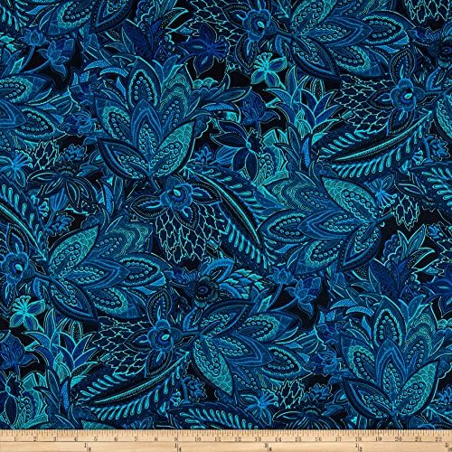 Tropica Island Swimwear Knit Floral Turquoise/Black Fabric By The Yard